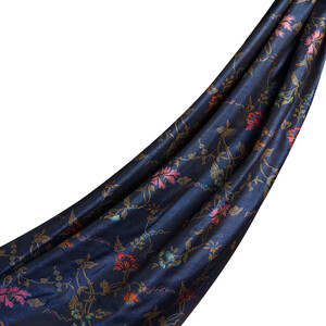 Navy Brocade Reversible Prime Silk Scarf - Thumbnail