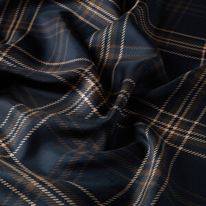 ipekevi - Navy Brown Hunter Plaid Silk Twill Scarf (1)
