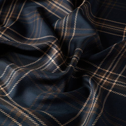 Navy Brown Hunter Plaid Silk Twill Scarf