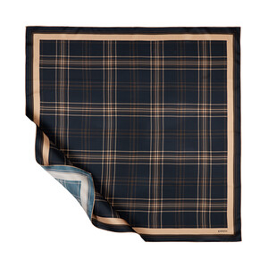 ipekevi - Navy Brown Hunter Plaid Silk Twill Scarf