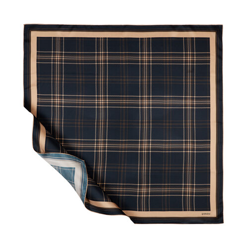 Navy Brown Hunter Plaid Silk Twill Scarf