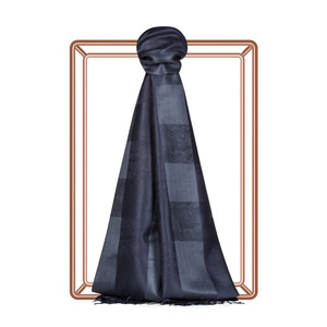 Navy Buffalo Checked Silk Scarf - Thumbnail