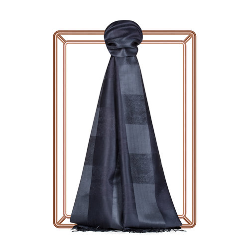 Navy Buffalo Checked Silk Scarf