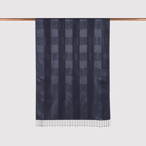 Navy Buffalo Checked Silk Scarf - Thumbnail