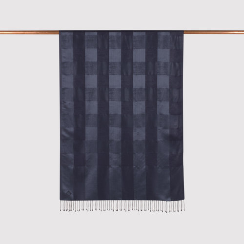 Navy Buffalo Checked Silk Scarf