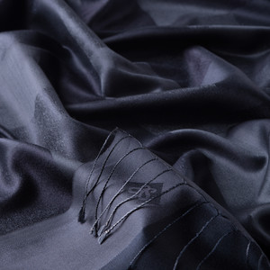 Navy Buffalo Checked Silk Scarf - Thumbnail