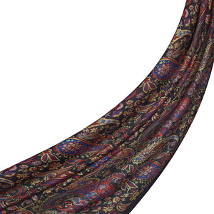 Navy Burgundy Mezopotamya Print Tencel Scarf - Thumbnail