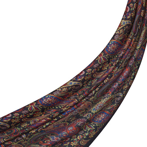 Navy Burgundy Mezopotamya Print Tencel Scarf