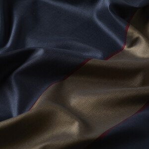 Navy Burgundy Striped Silk Scarf - Thumbnail