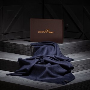 Navy Cashmere Wool Silk Prime Scarf - Thumbnail