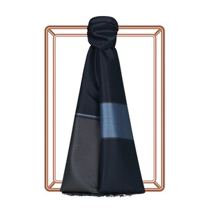 Navy Charcoal Striped Silk Scarf - Thumbnail