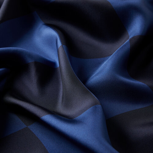 Navy Checkered Twill Silk Scarf