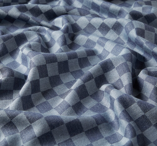 Navy Checkered Wool Silk Scarf