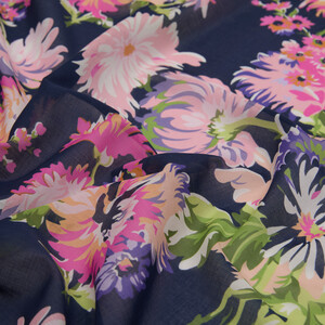 ipekevi - Navy Chrysanthemum Print Cotton Scarf (1)