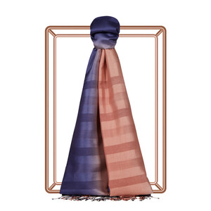 Navy Copper Mono Striped Gradient Silk Scarf - Thumbnail