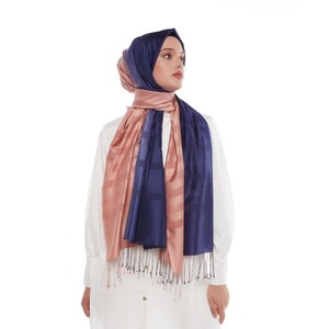 Navy Copper Mono Striped Gradient Silk Scarf - Thumbnail