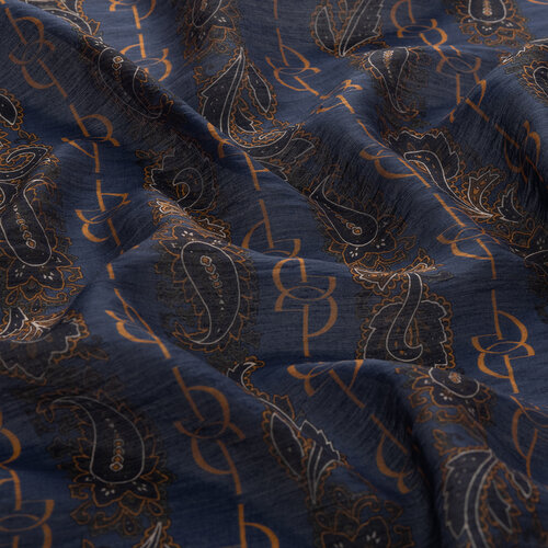 Navy Copper Monogram Print Tencel Scarf