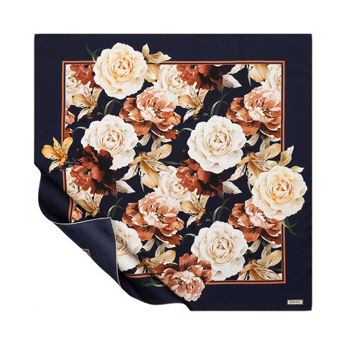 Navy Cream Bouguet Twill Silk Scarf