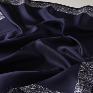 ipekevi - Navy Ethnic Monogram Twill Silk Scarf Model 02 (1)