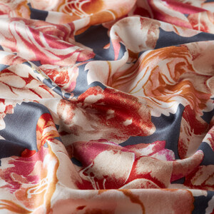 Navy Floral Chaos Print Silk Scarf - Thumbnail