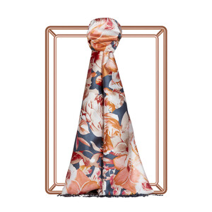 Navy Floral Chaos Print Silk Scarf - Thumbnail