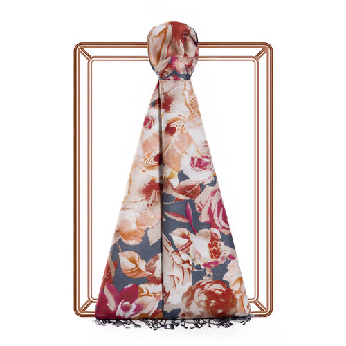 Navy Floral Chaos Print Silk Scarf
