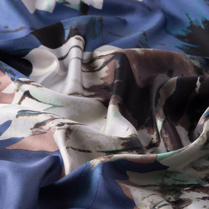 Navy Florescence Print Silk Scarf - Thumbnail