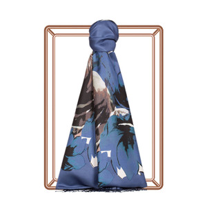 Navy Florescence Print Silk Scarf - Thumbnail