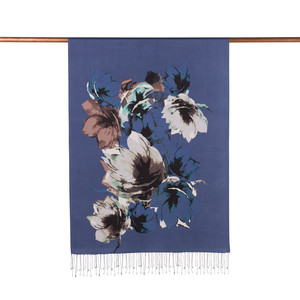 Navy Florescence Print Silk Scarf - Thumbnail