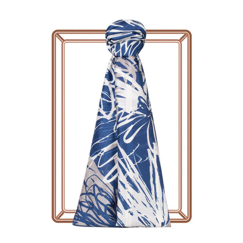 Navy Flower Shadow Print Satin Silk Scarf