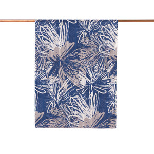 Navy Flower Shadow Print Satin Silk Scarf - Thumbnail
