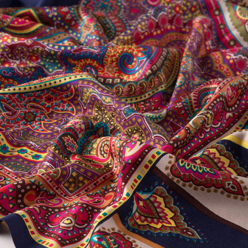 Navy Frame Paisley Print Silk Scarf