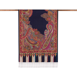 Navy Frame Paisley Print Silk Scarf - Thumbnail