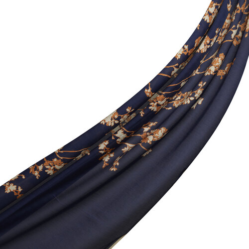 Navy Gold Cercis Flower Cotton Rayon Scarf