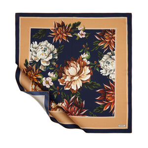 Navy Gold Garden Of Eden Twill Silk Scarf - Thumbnail