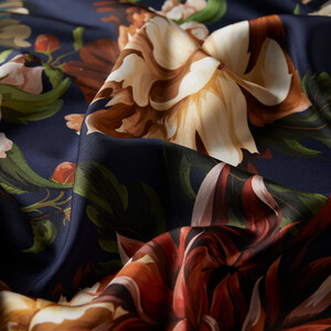 ipekevi - Navy Gold Garden Of Eden Twill Silk Scarf (1)