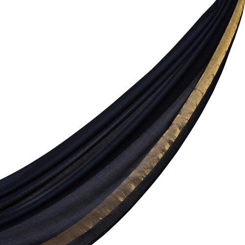 Navy Gold Striped Wool Silk Scarf