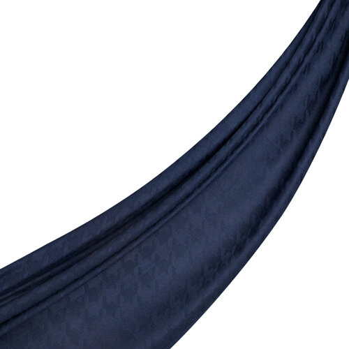 Navy Goose Foot Patterned Jacquard Wool Silk Shawl