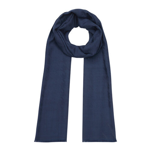 Navy Goose Foot Patterned Jacquard Wool Silk Shawl