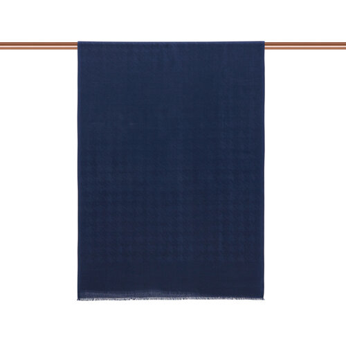 Navy Goose Foot Patterned Jacquard Wool Silk Shawl