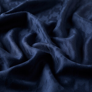 Navy Goose Foot Patterned Jacquard Wool Silk Shawl - Thumbnail