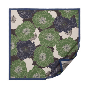 Navy Green Hydrangea Print Tencel Scarf - Thumbnail