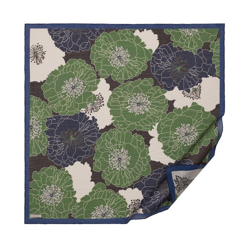 Navy Green Hydrangea Print Tencel Scarf