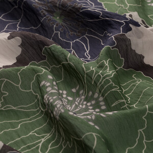 ipekevi - Navy Green Hydrangea Print Tencel Scarf (1)
