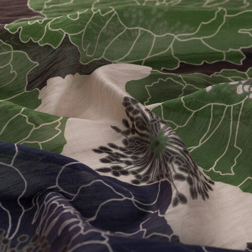 Navy Green Hydrangea Print Tencel Scarf