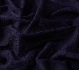 Navy Herringbone Patterned Wool Silk Shawl - Thumbnail