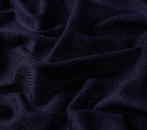 Navy Herringbone Patterned Wool Silk Shawl