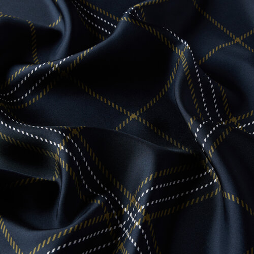 Navy Highlander Plaid Silk Twill Scarf