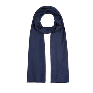 Navy Houndstooth Cotton Silk Scarf - Thumbnail