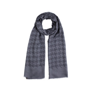 Navy Houndstooth Patterned Scarf - Thumbnail